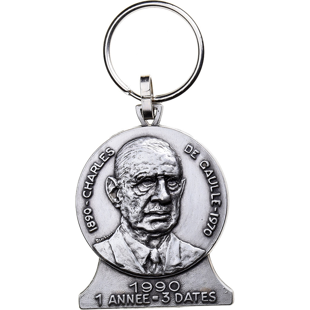 França, Porte-Clés, Centenaire du Général De Gaulle, 1990, Silvered Metal