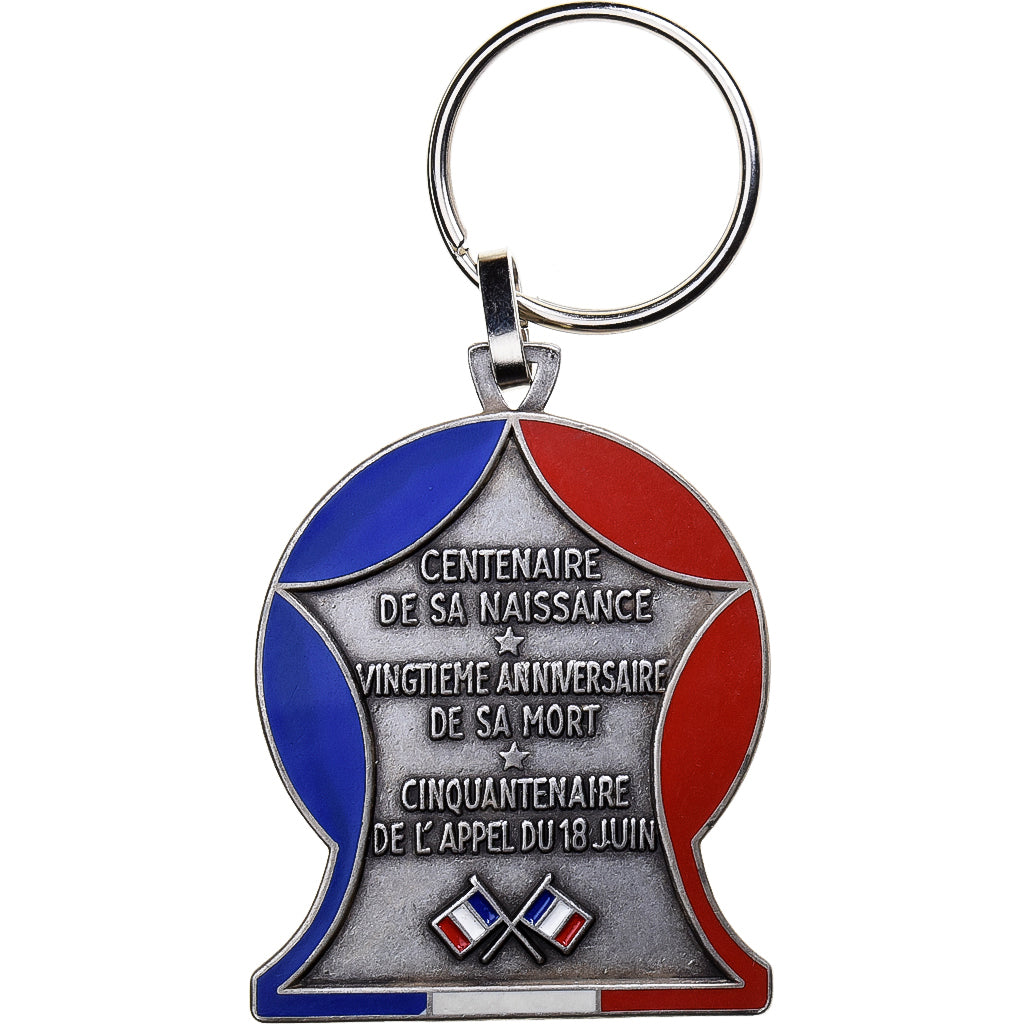 França, Porte-Clés, Centenaire du Général De Gaulle, 1990, Silvered Metal