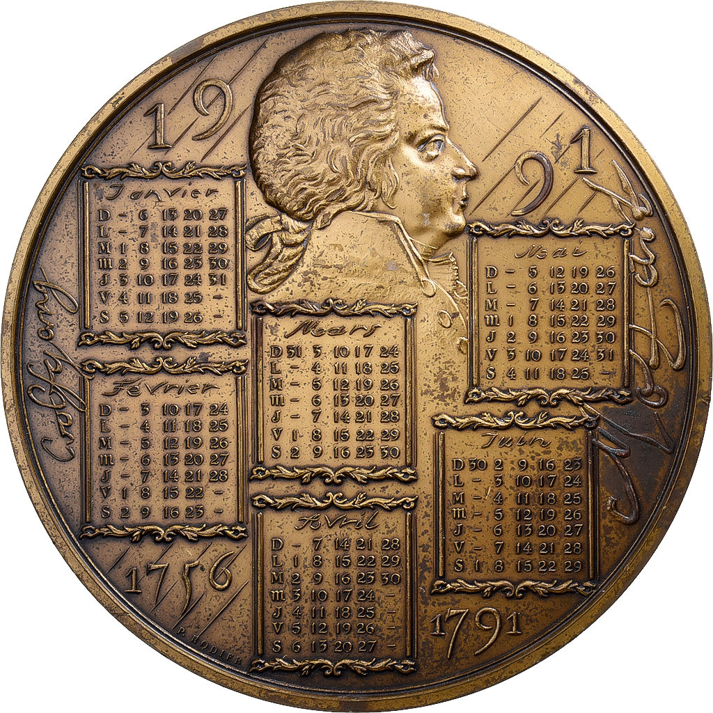 Francja, medal, Calendrier, Mozart, Salzburg, 1991, Brązowy, Rodier, EF(40-45)