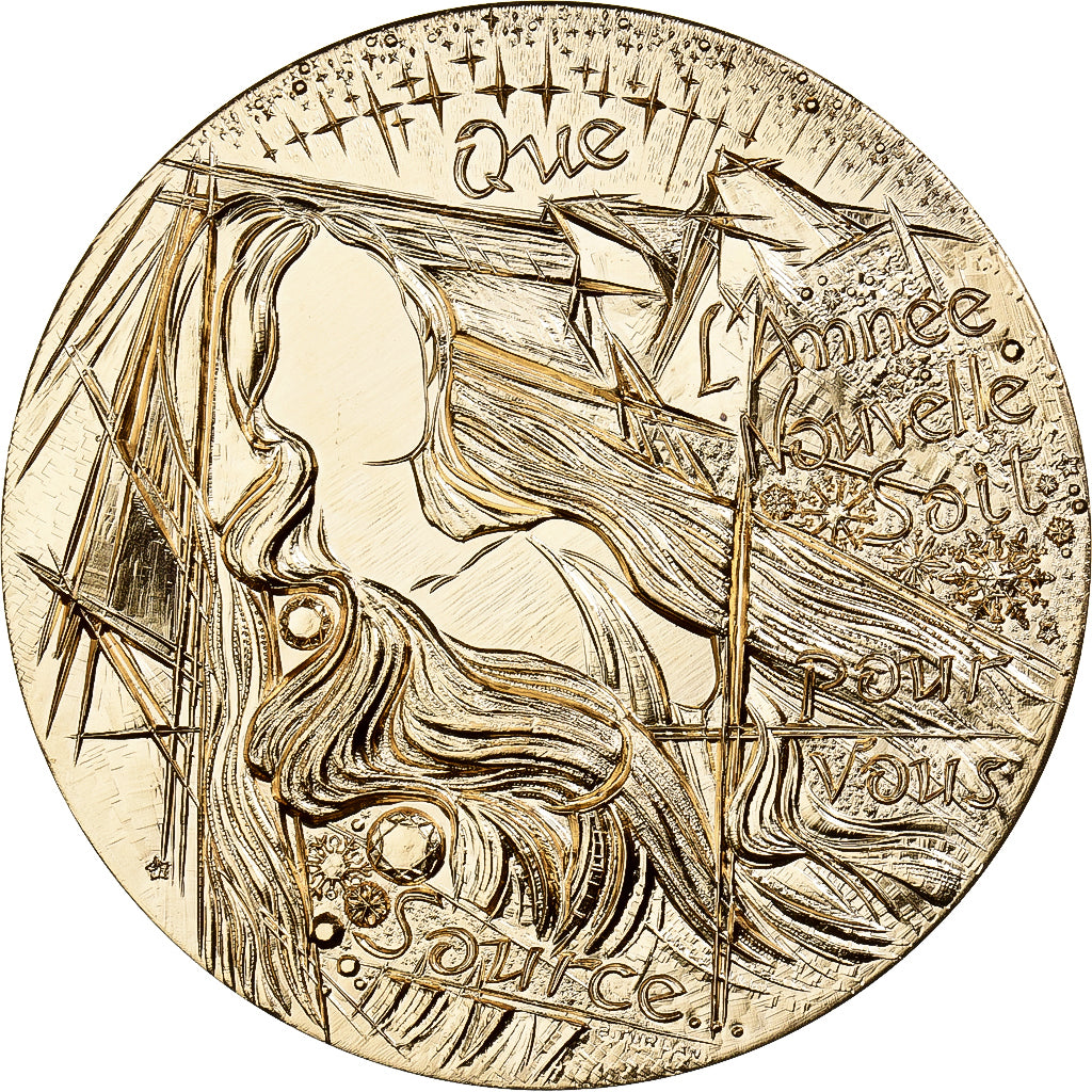 France, Medal, Voeux, Nouvelle Année, 1983, Gilt Bronze, Turlan, MS(65-70)