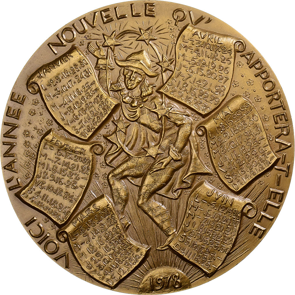 França, medalha, Calendrier, Arlequin et Pierrot, 1978, Bronze Florentin