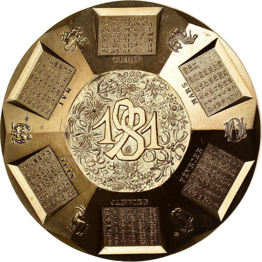 Francia, medaglia, Calendrier, Sous les Signes du Zodiaque, 1981, Bronzo, Ponce