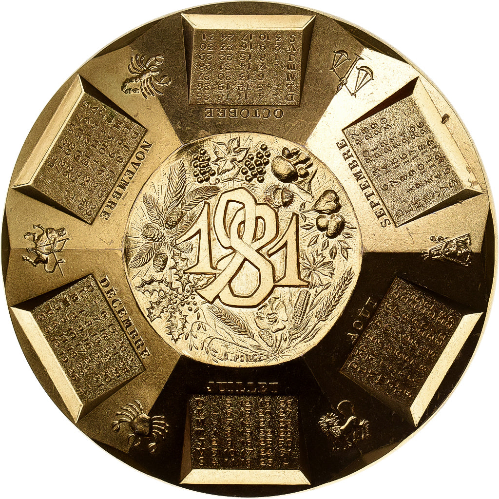 Francia, medaglia, Calendrier, Sous les Signes du Zodiaque, 1981, Bronzo, Ponce