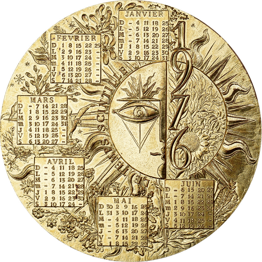 Francia, medaglia, Médaille de Table , Calendrier, 1976, Bronzo, Lecuyer, SPL