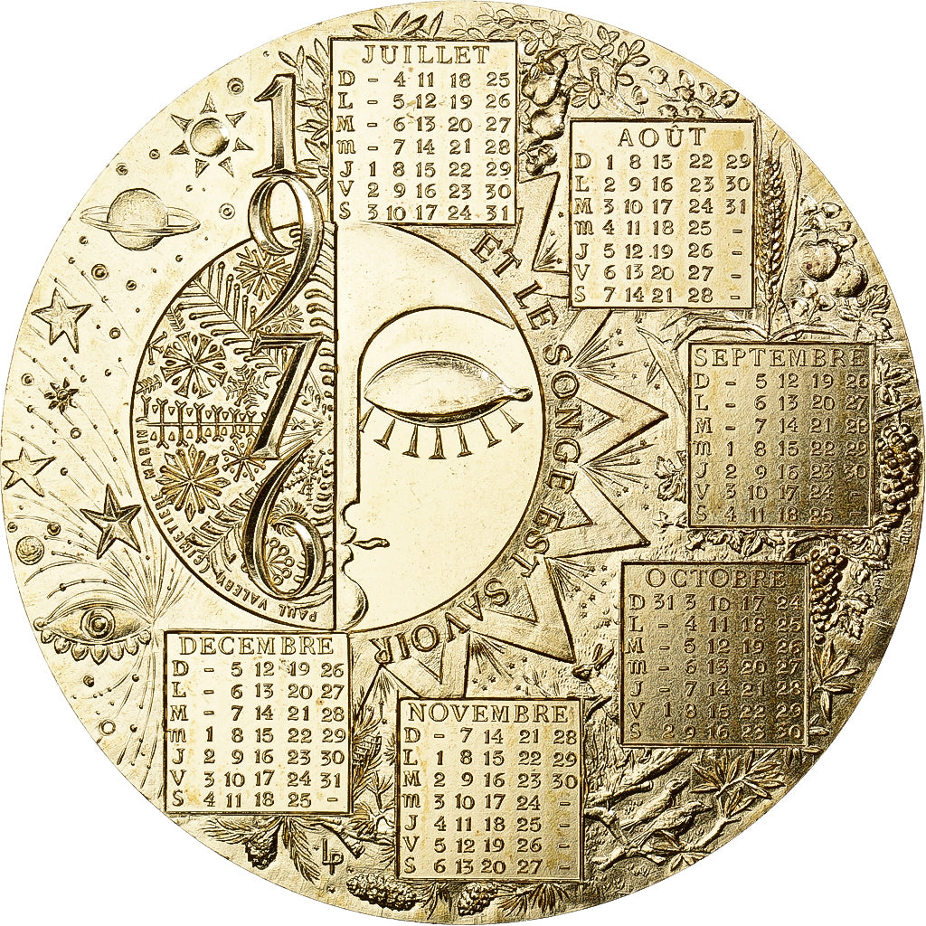 Francia, medaglia, Médaille de Table , Calendrier, 1976, Bronzo, Lecuyer, SPL