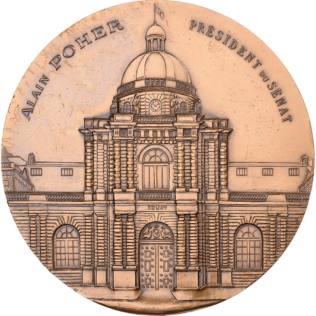 France, Medal, Alain Poher, Président du Sénat, 1978, Bronze, Fourbé