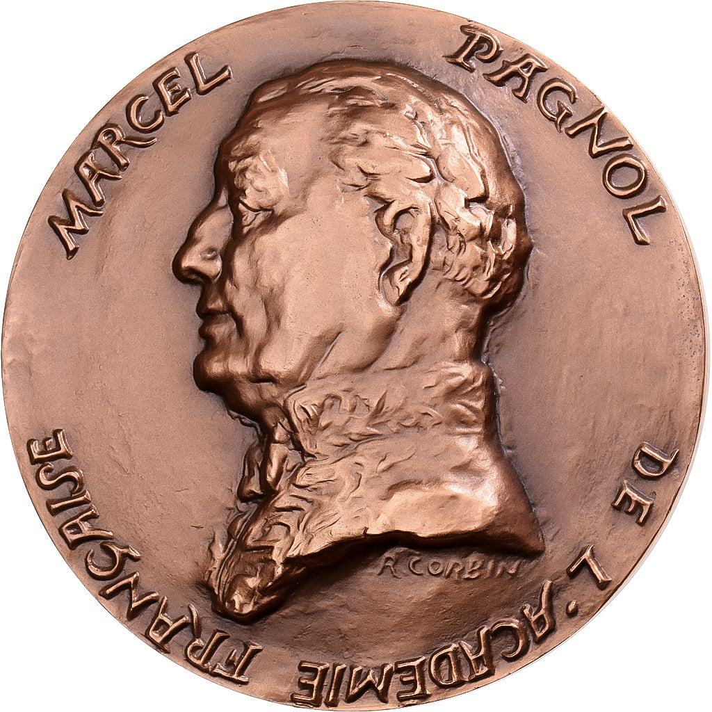 França, medalha, Marcel Pagnol, Académie Française, 1975, Cobre, Corbin