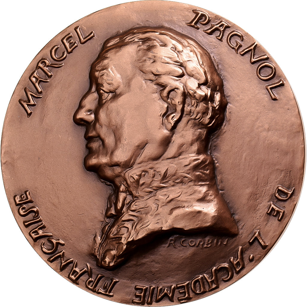 França, medalha, Marcel Pagnol, Académie Française, 1975, Cobre, Corbin