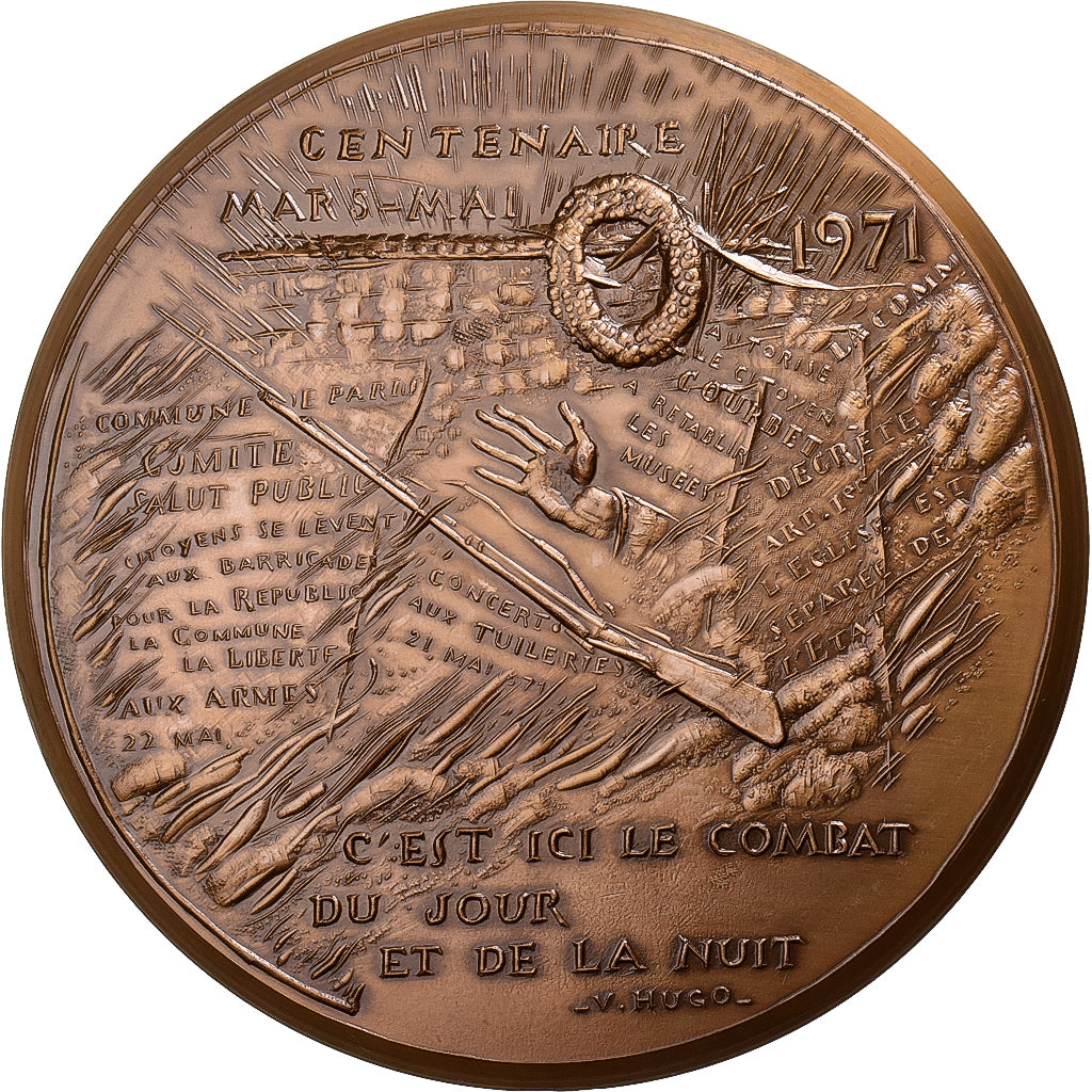 Francia, medaglia, Centenaire de la Commune de Paris, Victor Hugo, 1972, Bronzo