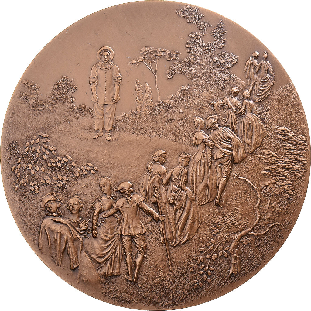 Francia, medalla, Antoine Watteau, Scène Galante, 1977, Bronce, SC