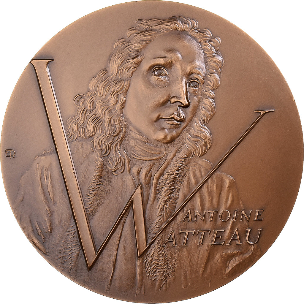 Francia, medalla, Antoine Watteau, Scène Galante, 1977, Bronce, FDC