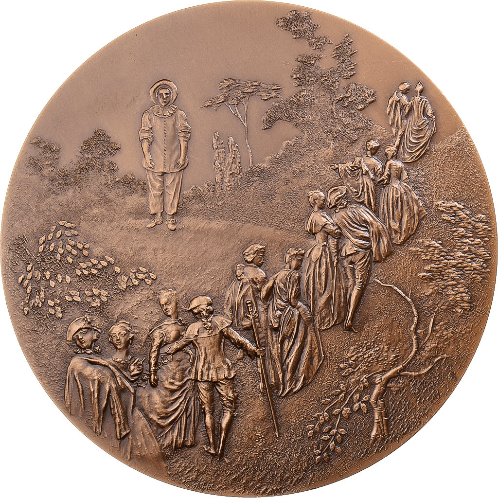 Francia, medalla, Antoine Watteau, Scène Galante, 1977, Bronce, FDC