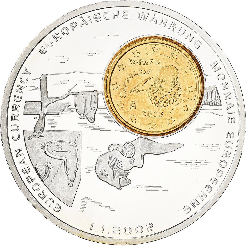 Espanha, medalha, Monnaies européennes, 2002, Prata Cromada a Cobre, MS(64)
