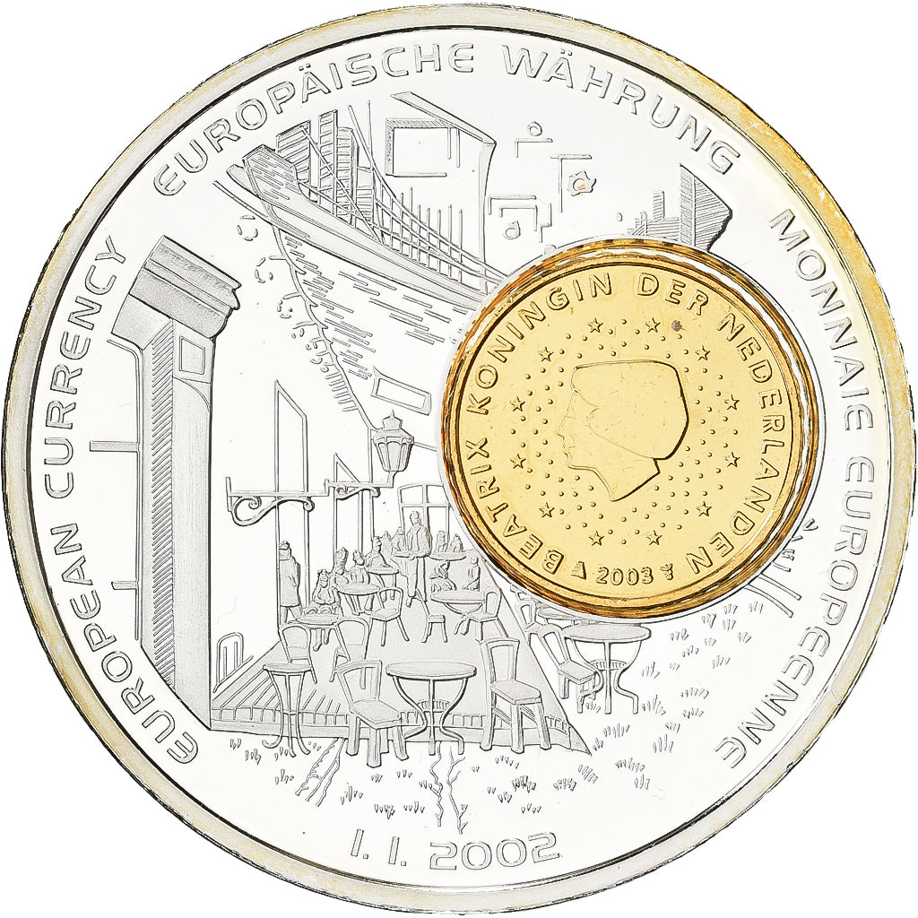 Países Baixos, medalha, Monnaies européennes, 2002, Prata Cromada a Cobre