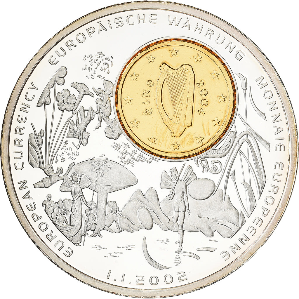 REPUBLIEK IERLAND, Medaille, Monnaies européennes, 2002, Verzilverd koper, UNC