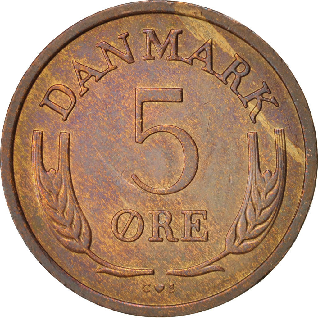 Coin, Denmark, Frederik IX, 5 Öre, 1970, Copenhagen, AU(55-58), Bronze