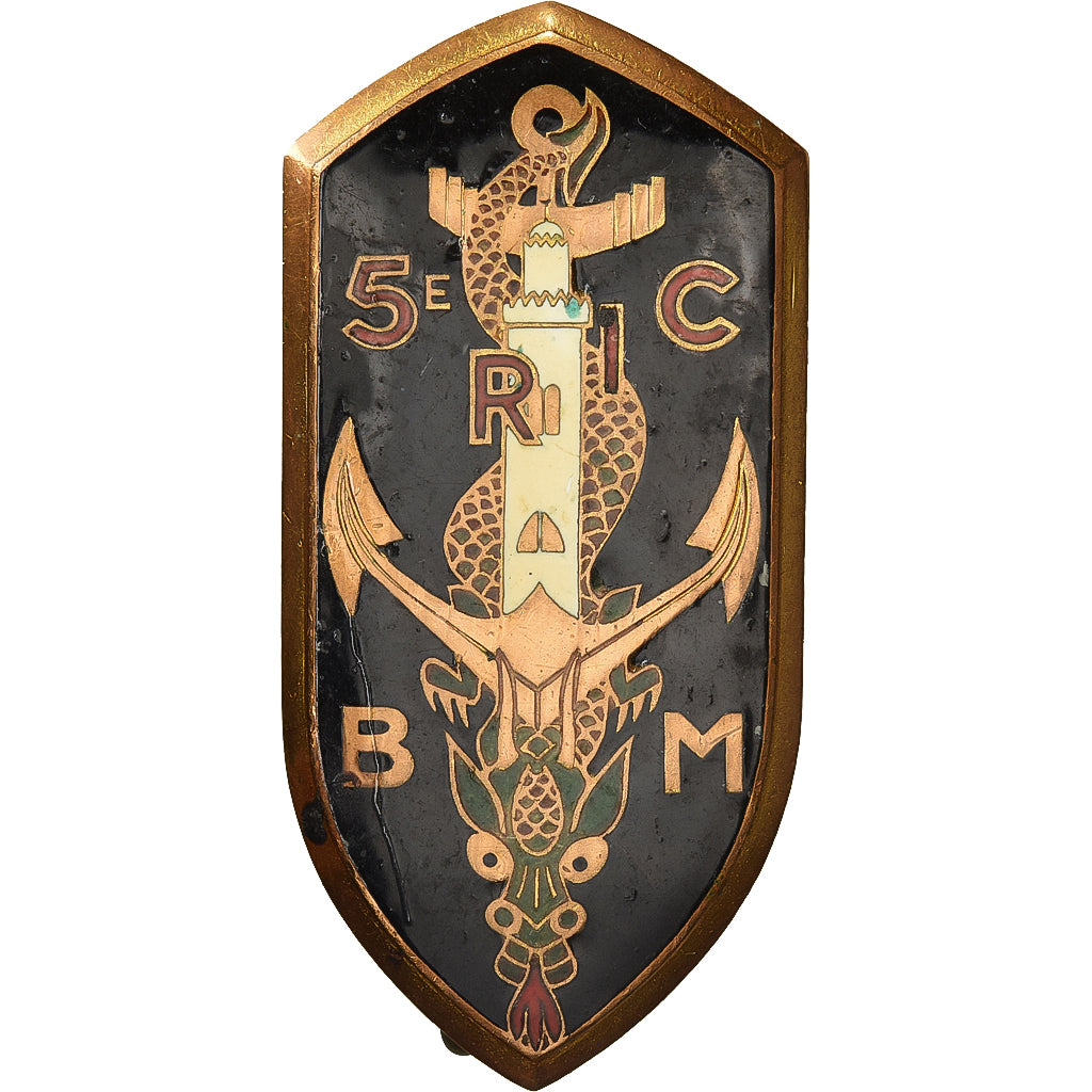 França, Insigne, 5ème Régiment d'Infanterie Coloniale, Métal, Emaillée
