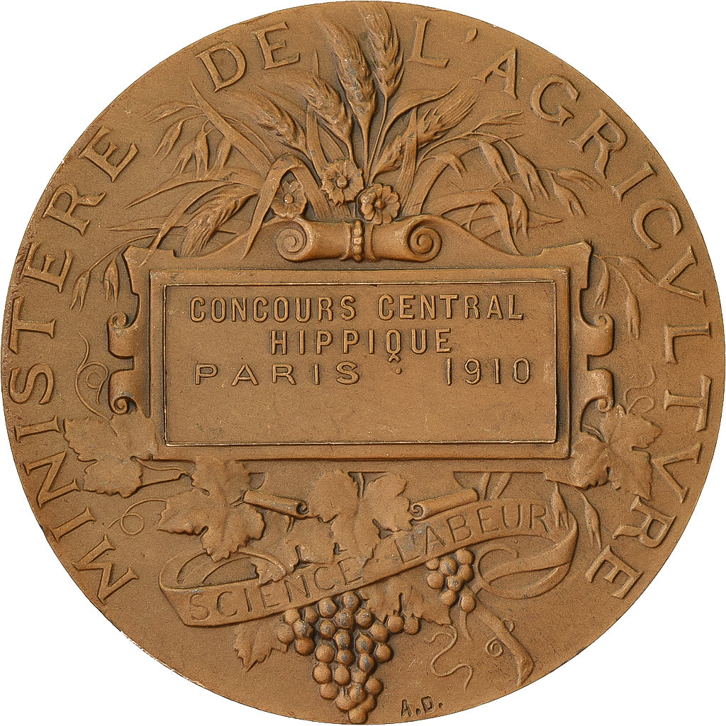 France, Médaille, Concours Central Hippique de Paris, 1910, Bronze, SUP