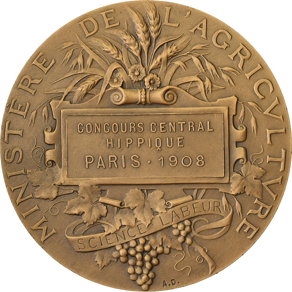 France, Médaille, Concours Central Hippique de Paris, 1908, Bronze, SPL