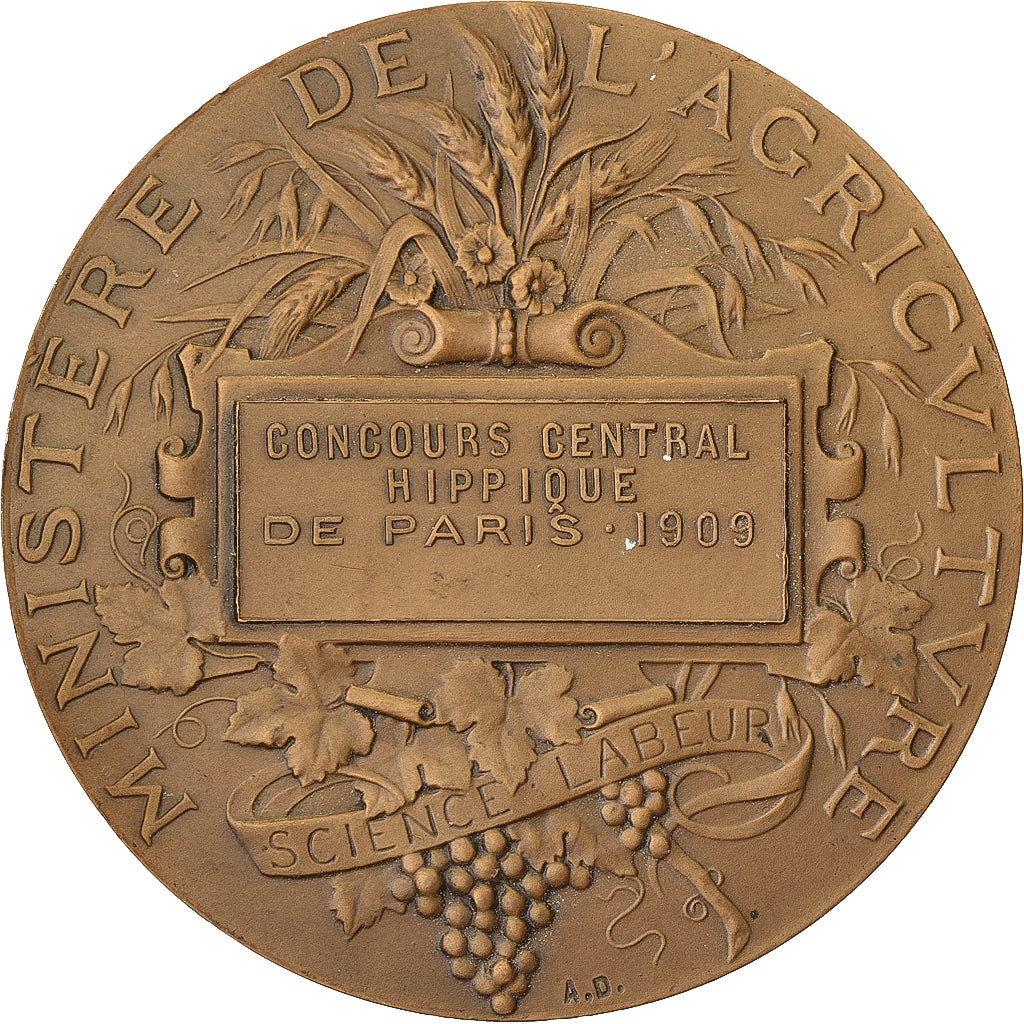 France, Médaille, Concours Central Hippique de Paris, 1909, Bronze, SUP