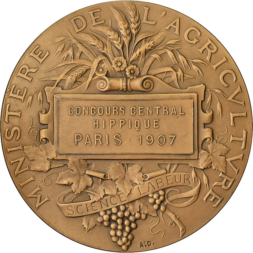 France, Médaille, Concours Central Hippique de Paris, 1907, Bronze, SPL