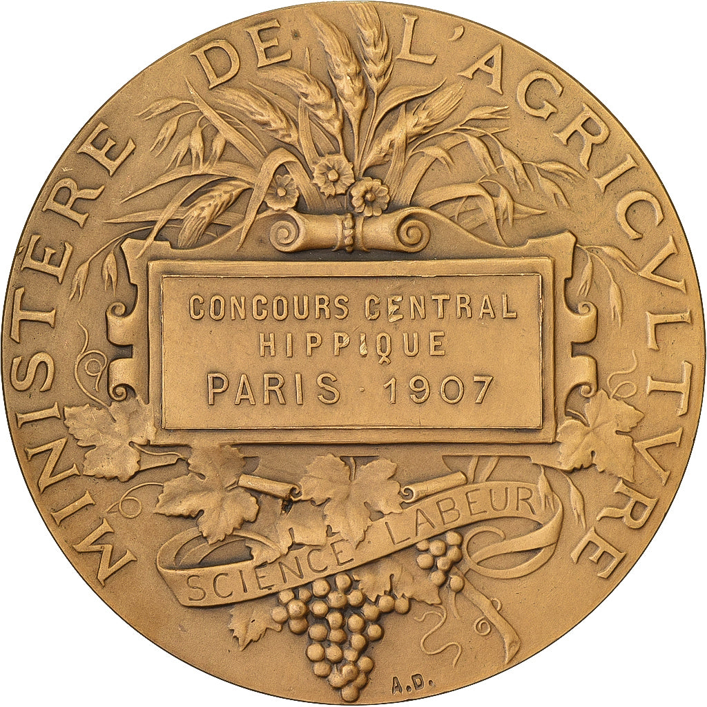 France, Médaille, Concours Central Hippique de Paris, 1907, Bronze, SUP