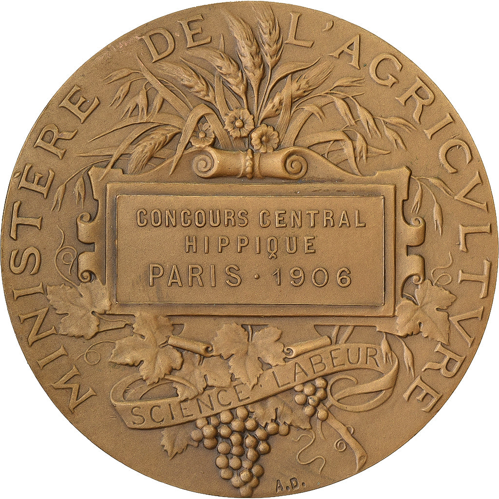 France, Médaille, Concours Central Hippique de Paris, 1906, Bronze, SUP