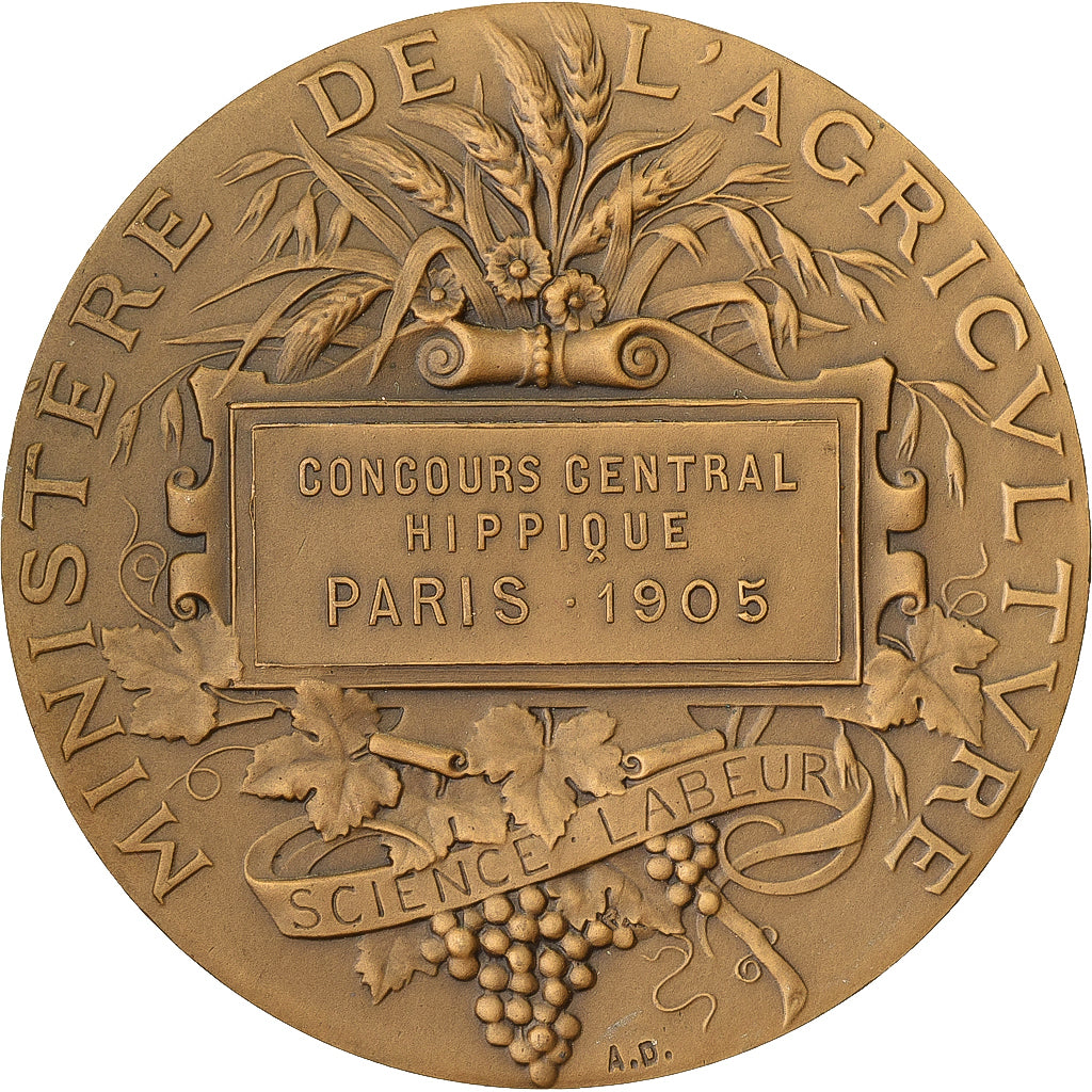 France, Médaille, Concours Central Hippique de Paris, 1905, Bronze, SUP