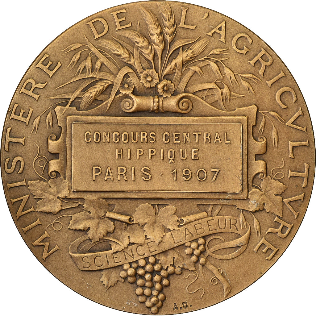 France, Médaille, Concours Central Hippique de Paris, 1907, Bronze, SPL