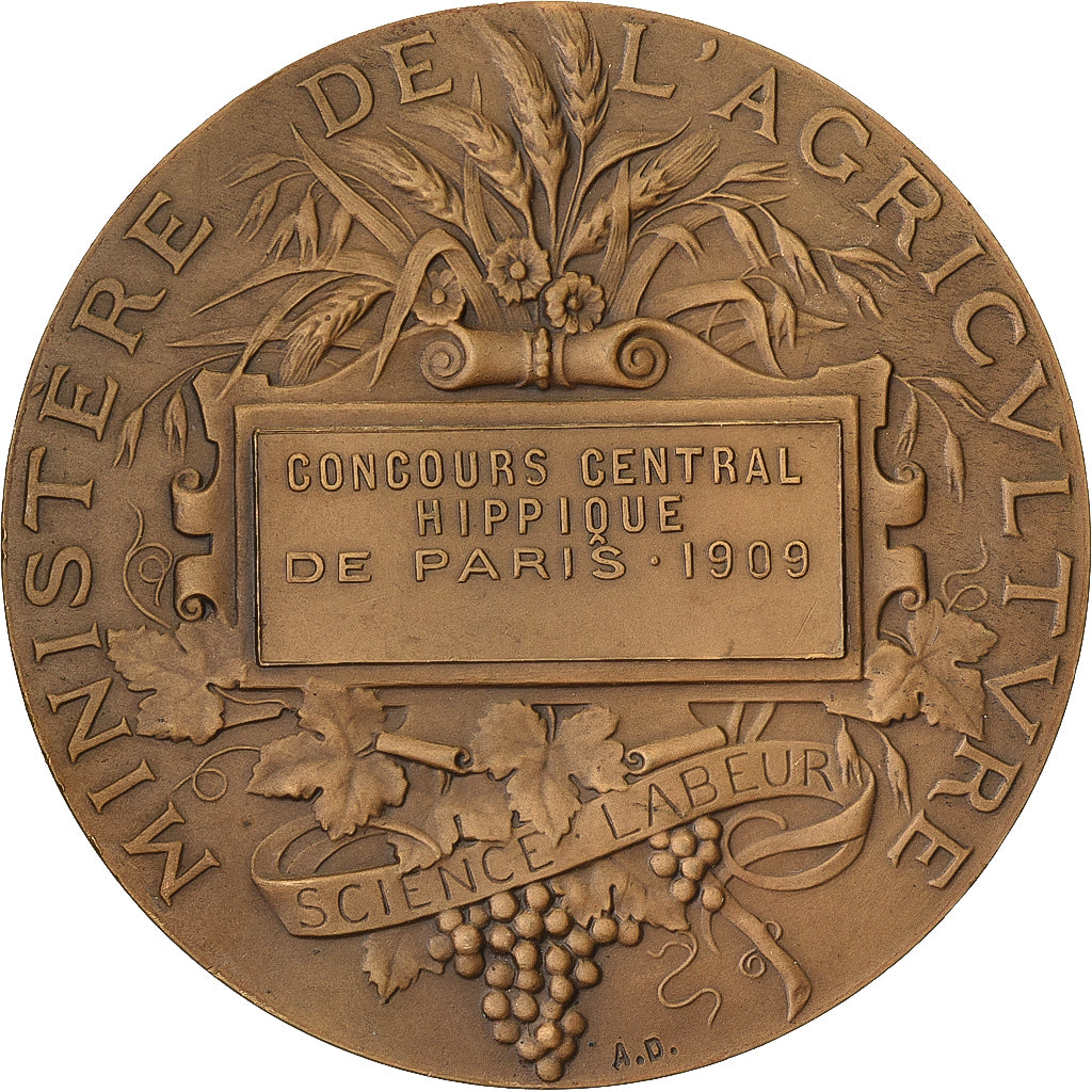 France, Médaille, Concours Central Hippique de Paris, 1909, Bronze, SPL