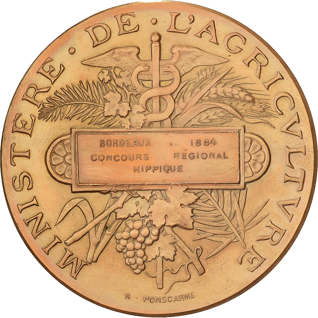 France, Medal, Concours Regional Hippique de Bordeaux, 1884, Bronze, Ponscarme
