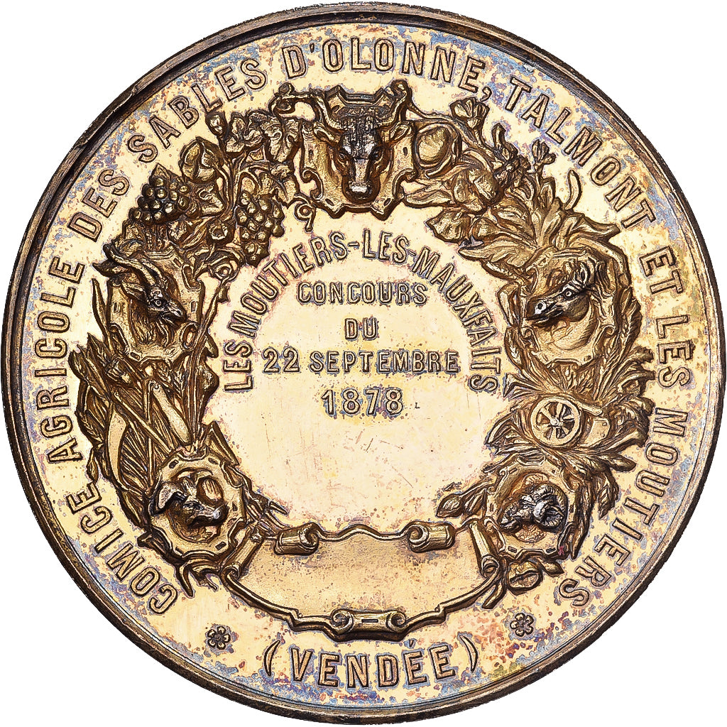 France, Médaille, Comice Agricole des Sables d'Olonne, 1878, Vermeil, SUP