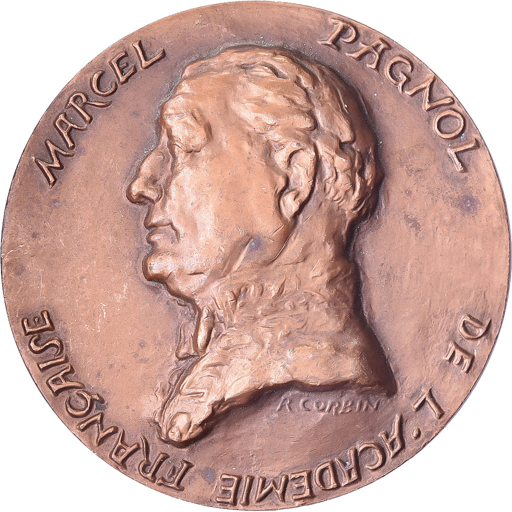 France, Medal, Marcel Pagnol, Académie Française, 1975, Copper, Corbin