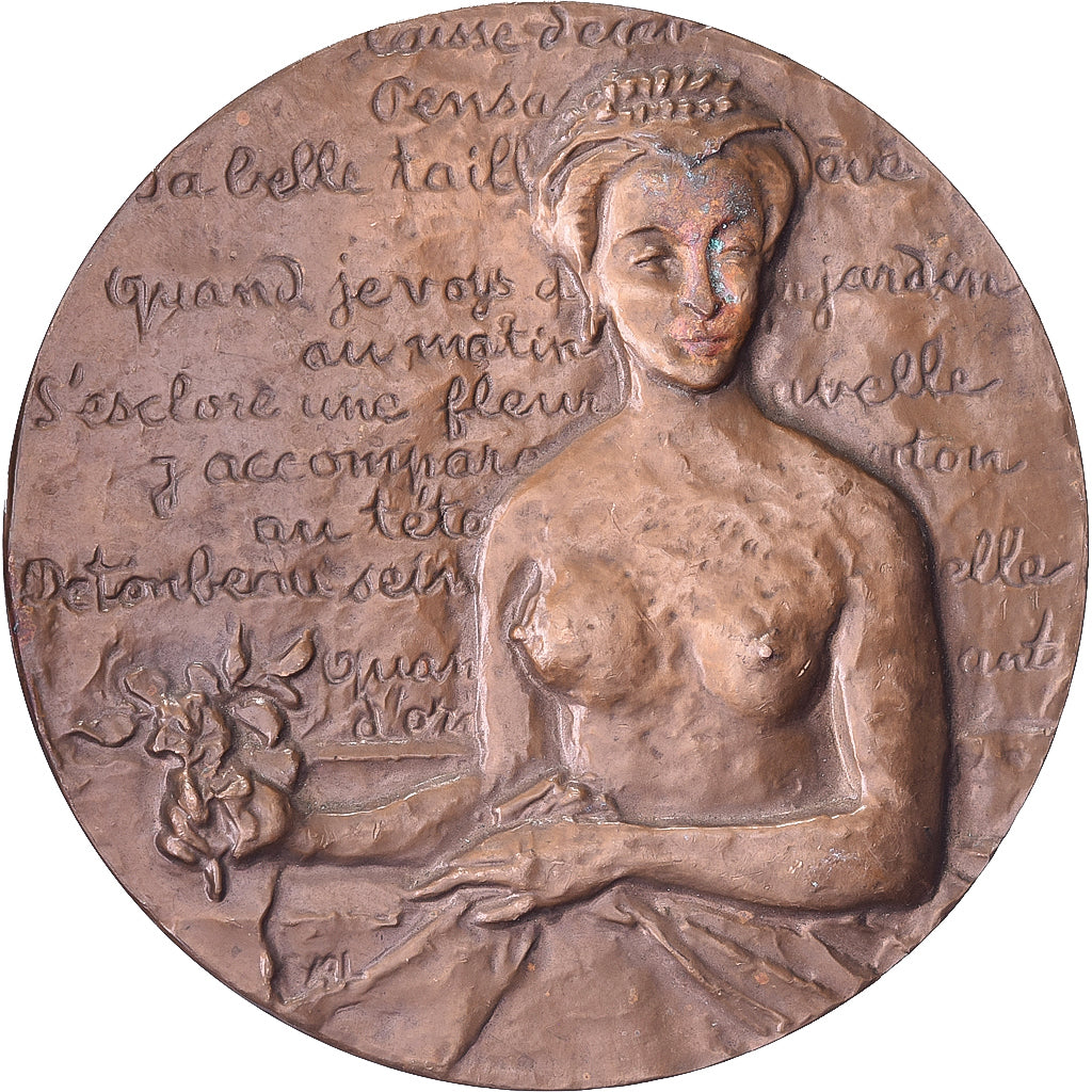 Francia, medalla, Château d'Azay-le-Rideau, Femme Nue, Bronce, Annette Landry