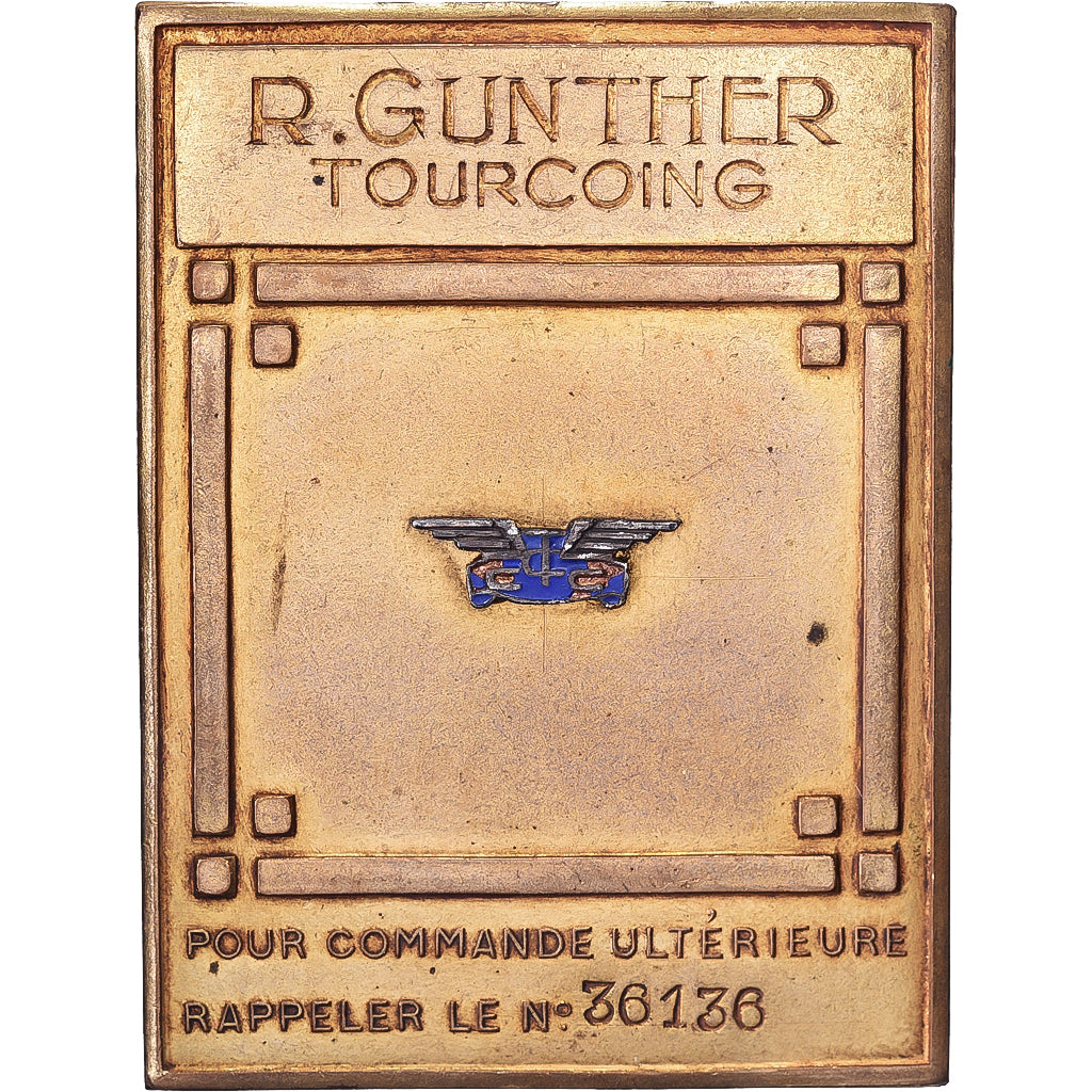 France, Plaque, Publicitaire, Raoul Gunther Tourcoing, Brass, AU(55-58)