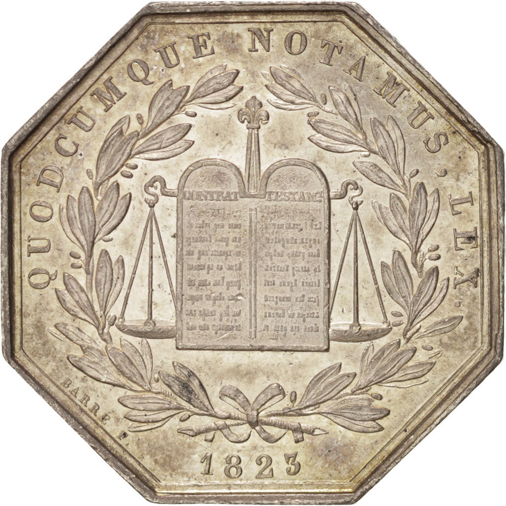 France, Jeton, Notaires de l'Arrondissement de Troyes, Aube, 1823, Argent, SUP