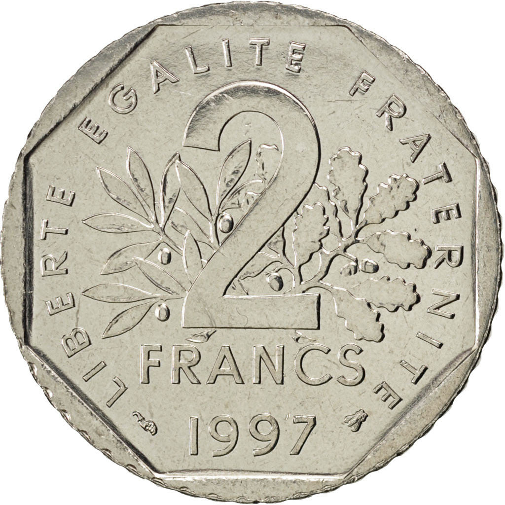 Munten, Frankrijk, Semeuse, 2 Francs, 1997, UNC-, Nickel, KM:942.1, Gadoury:547