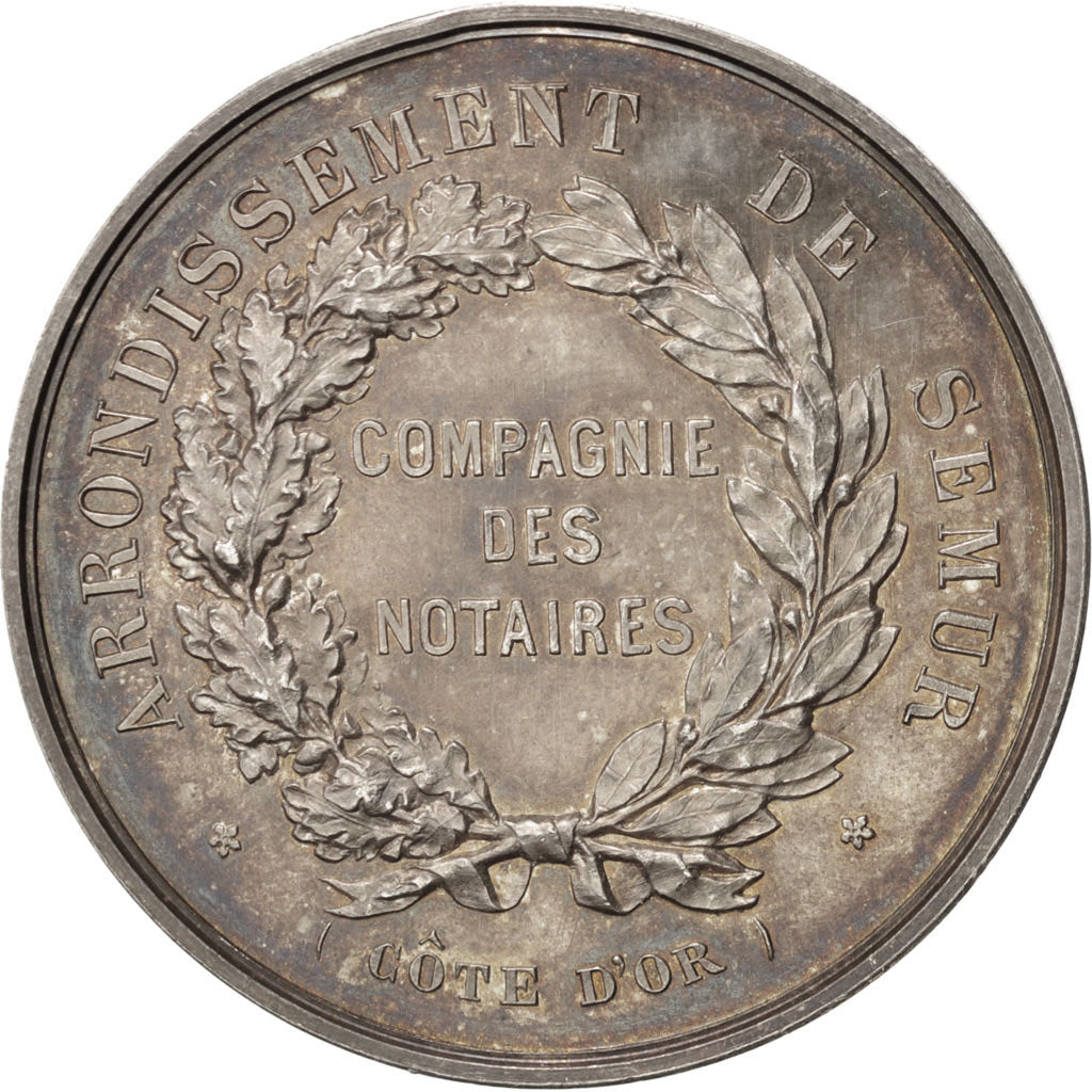 France, Token, Notaires de l'Arrondissement de Semur, Côte d'Or, 1867, Silver