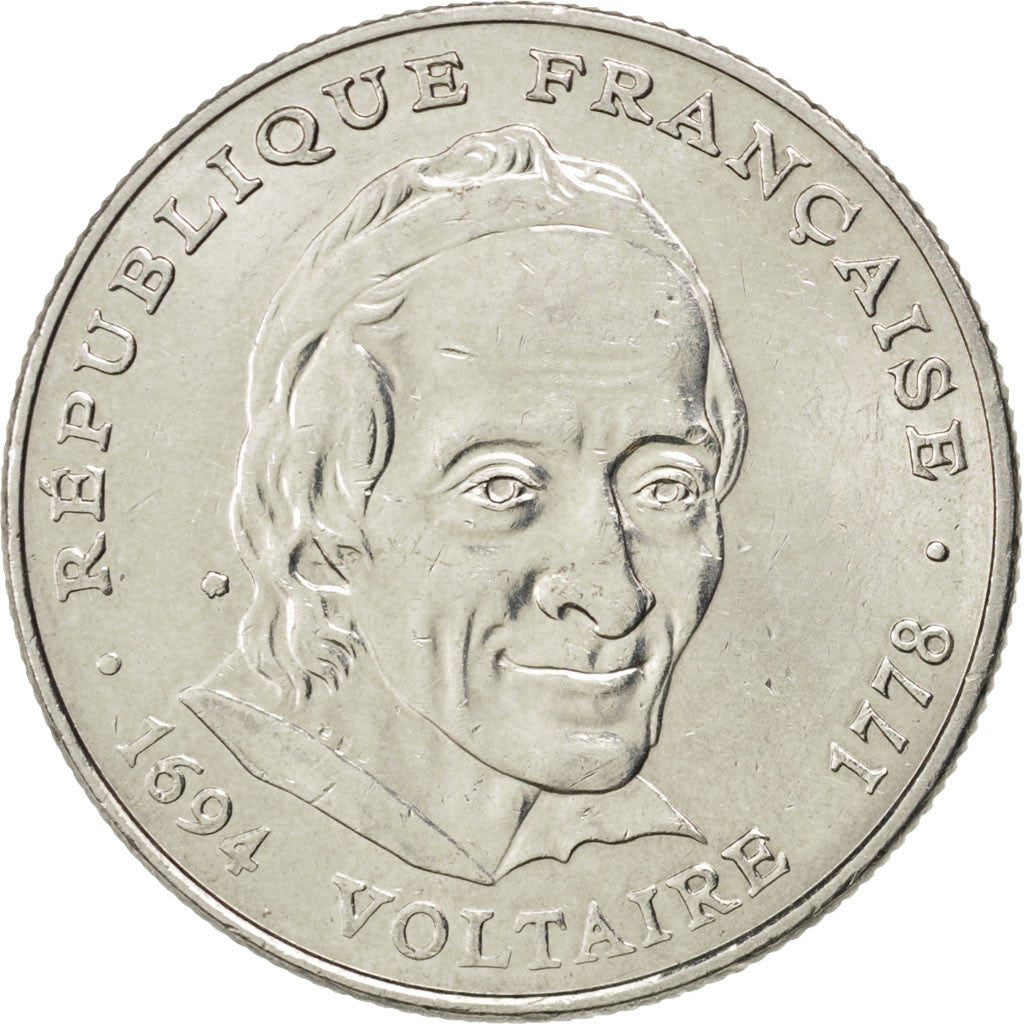 Moneta, Francja, Voltaire, 5 Francs, 1994, AU(55-58), Nikiel, KM:1063