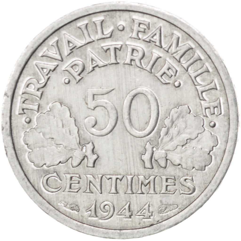 Coin, France, Bazor, 50 Centimes, 1944, Beaumont le Roger, AU(55-58), Aluminum