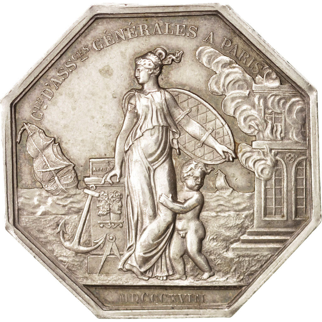 France, Token, Savings Bank, 1818, AU(55-58), Silver, Gailhouste:94