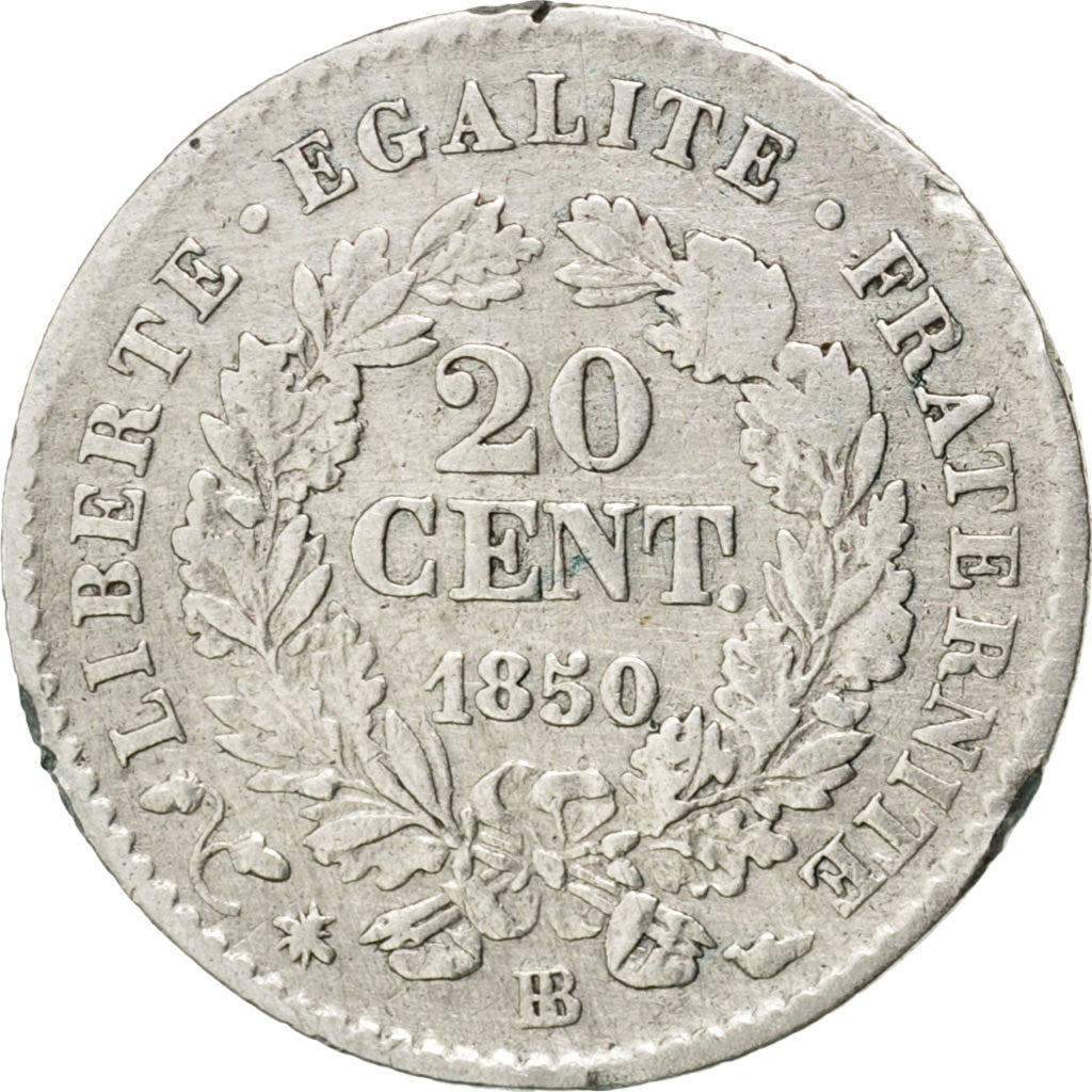 Coin, France, Cérès, 20 Centimes, 1850, Strasbourg, VF(20-25), Silver
