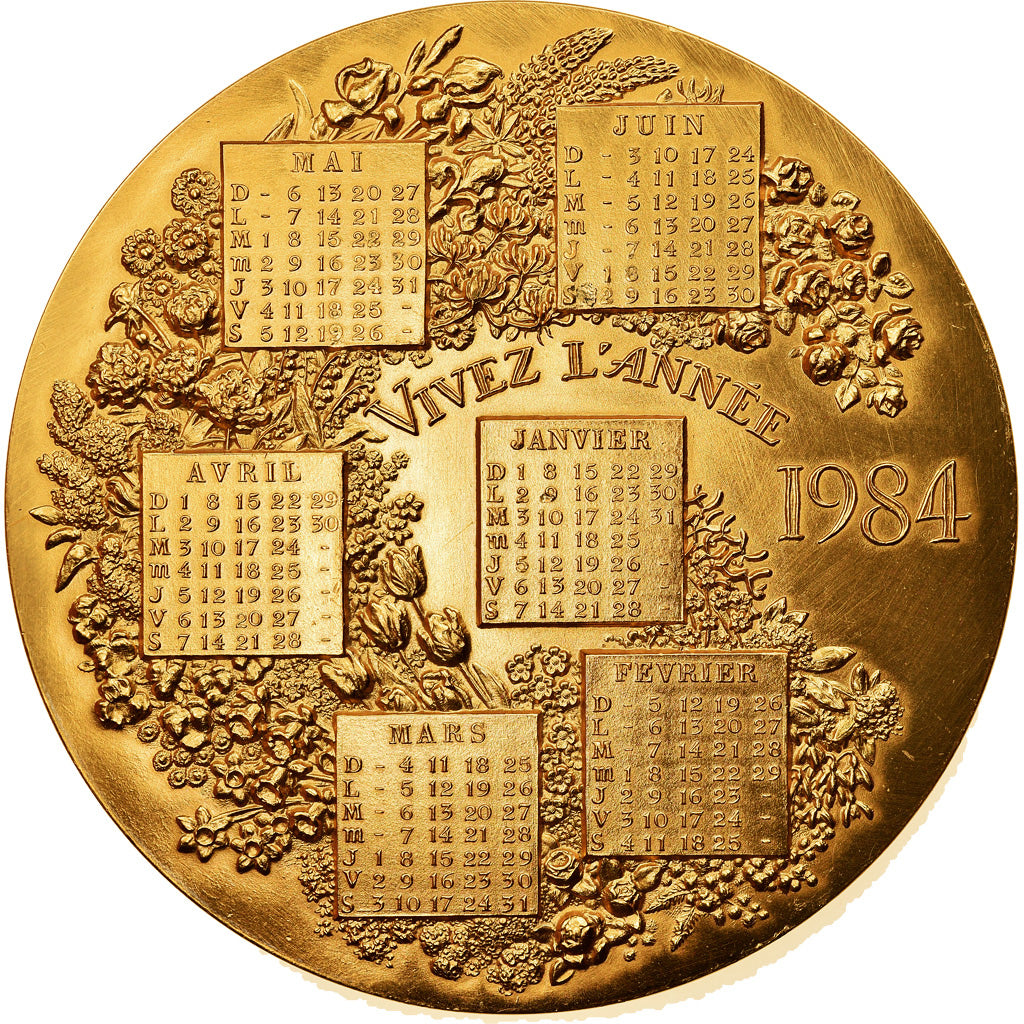France, Médaille, Calendrier, Vivez l'Année avec les Fleurs, 1984, SPL, Gilt