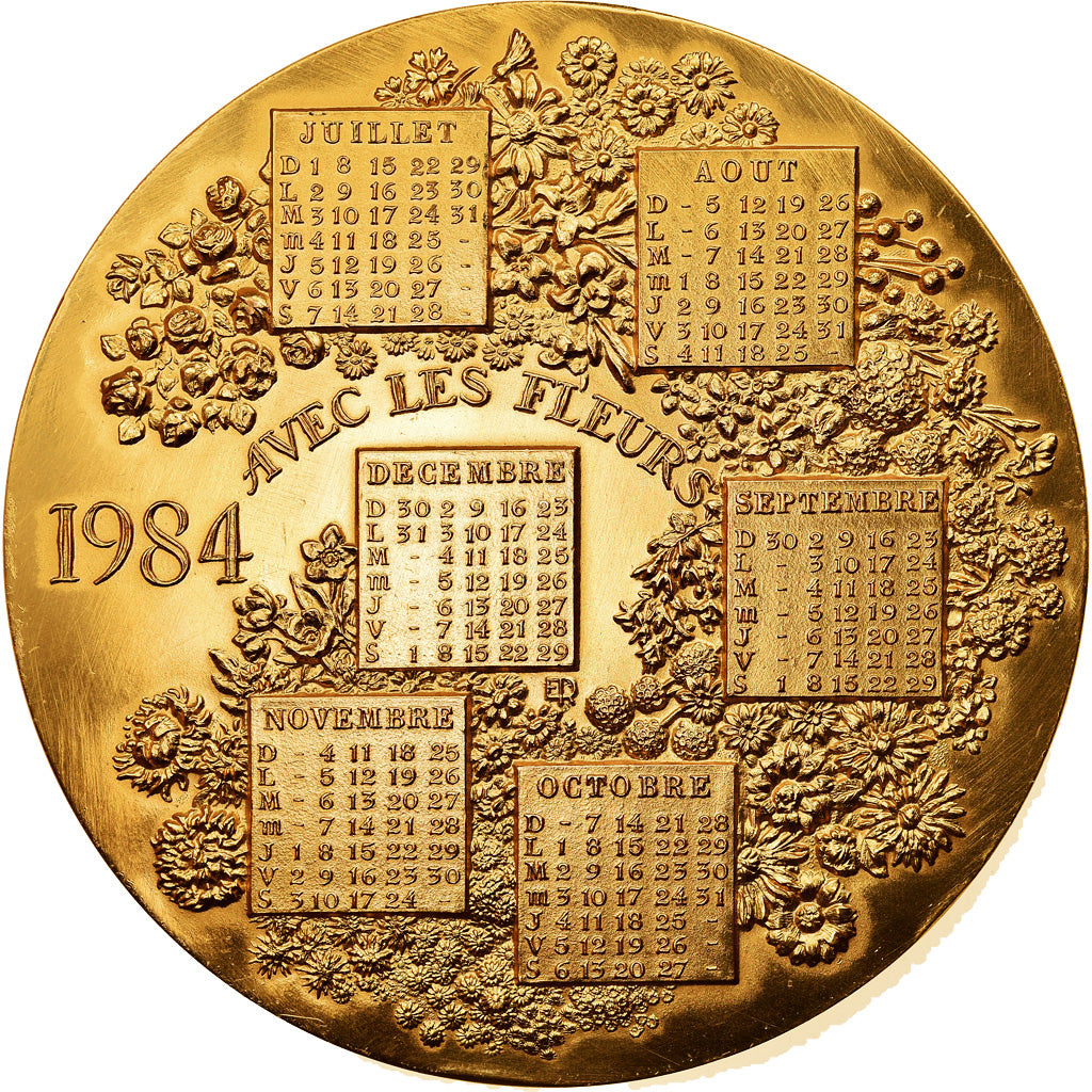 France, Médaille, Calendrier, Vivez l'Année avec les Fleurs, 1984, SPL, Gilt