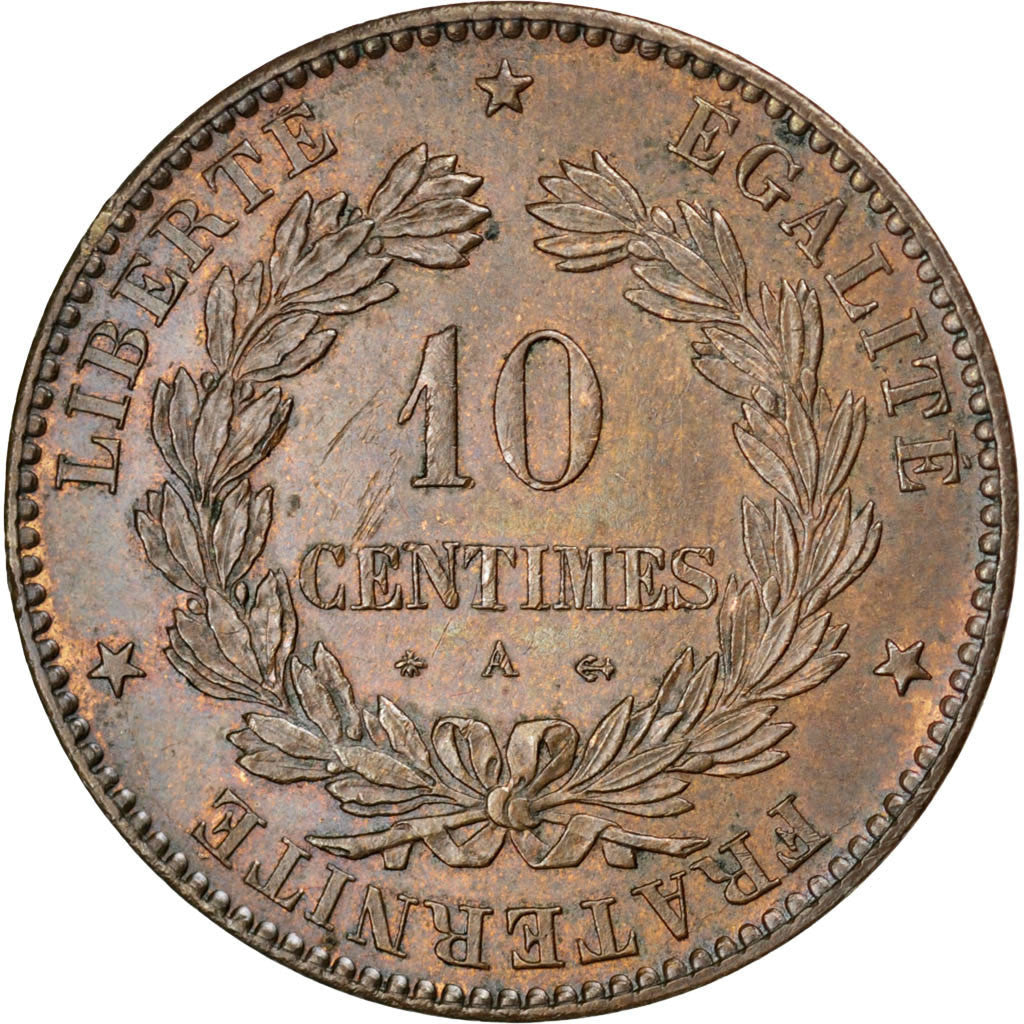Coin, France, Cérès, 10 Centimes, 1879, Paris, AU(55-58), Bronze, KM:815.1