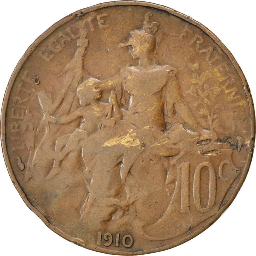 Moneda, Francia, Dupuis, 10 Centimes, 1910, BC+, Bronce, KM:843, Gadoury:277