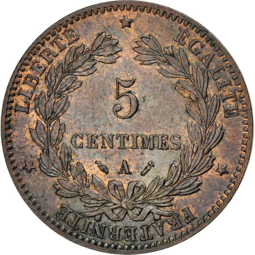 Coin, France, Cérès, 5 Centimes, 1880, Paris, MS(60-62), Bronze, KM:821.1