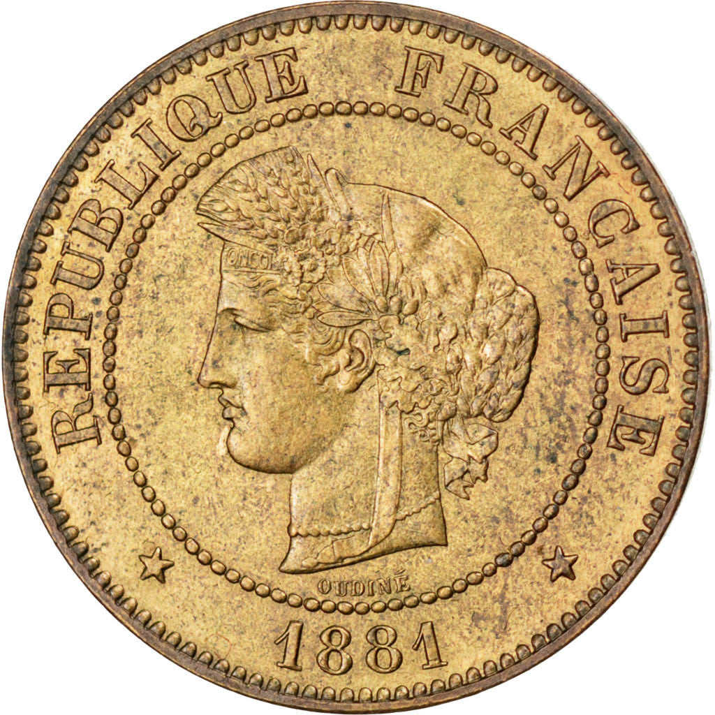 Coin, France, Cérès, 5 Centimes, 1881, Paris, MS(63), Bronze, KM:821.1