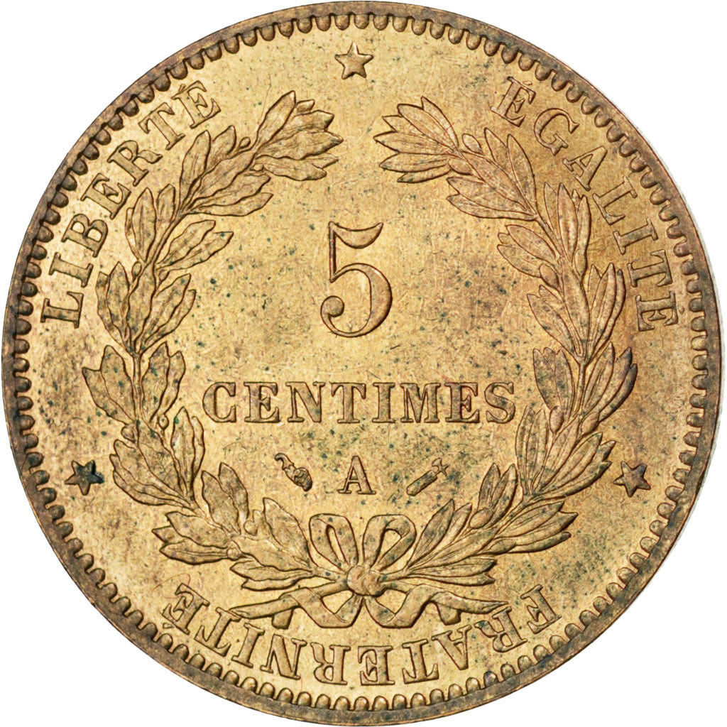 Coin, France, Cérès, 5 Centimes, 1881, Paris, MS(63), Bronze, KM:821.1