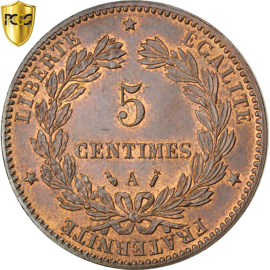 France, 5 Centimes, Cérès, 1888, Paris, Bronze, PCGS, MS65RB, Gadoury:157a